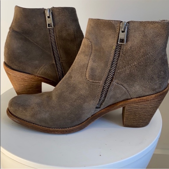 ALL SAINTS, Women’s Taupe Suede Side Zip Ankle Heeled Bootie. Size 38 (8). EUC - Picture 2 of 11